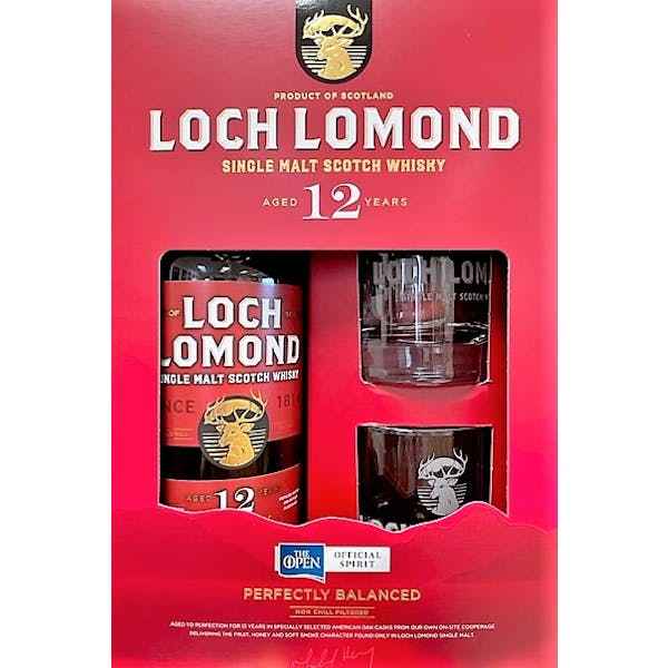 Loch Lomond 12 Yr Single Malt Scotch w/ Two Glasses