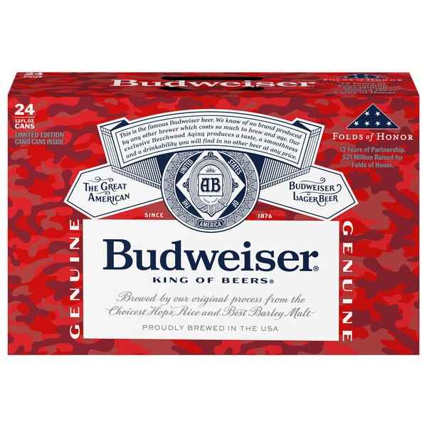 Budweiser Beer, 24 Pack Beer, 12 FL OZ Can