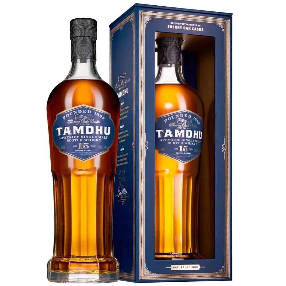 Tamdhu whisky bottle and packaging on a white background