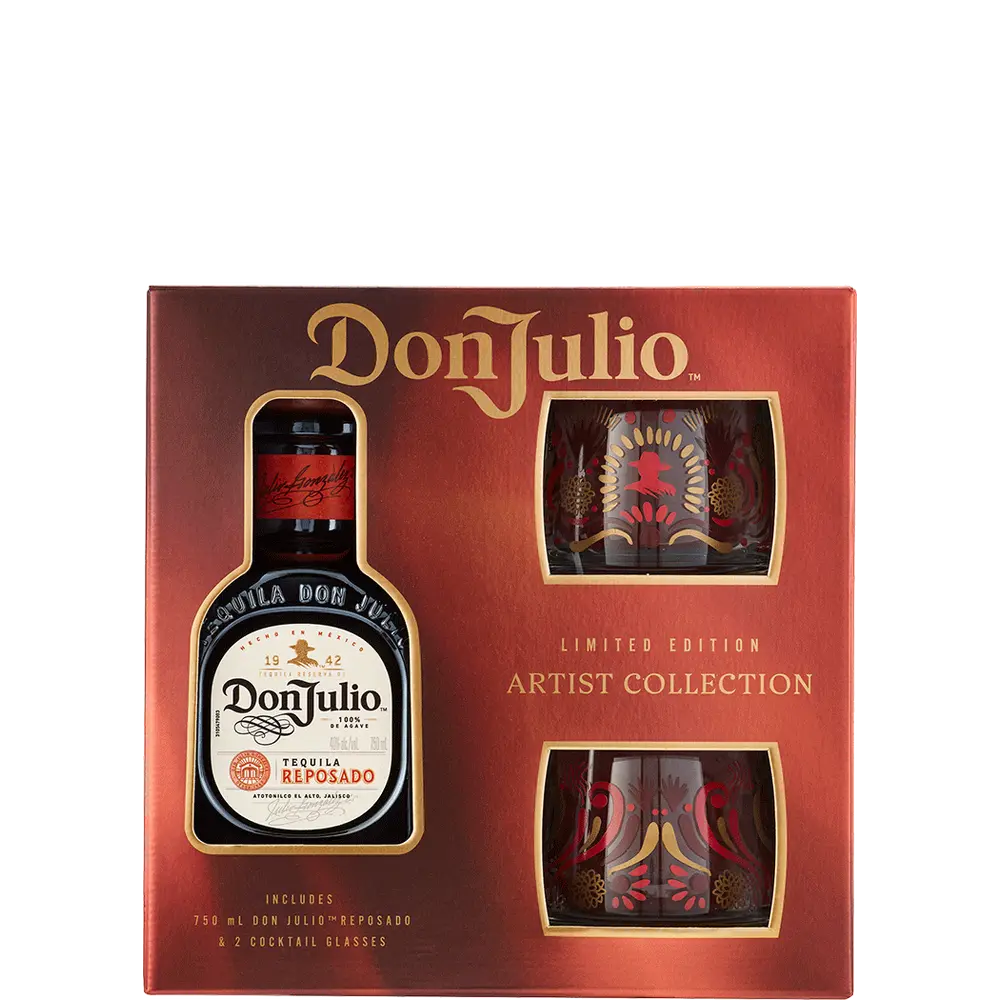 Don Julio Reposado with two glasses with no background