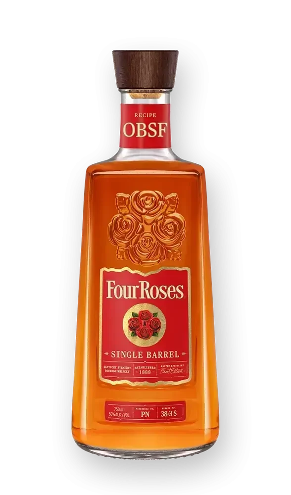 Four Roses Single Barrel bourbon bottle on a white background