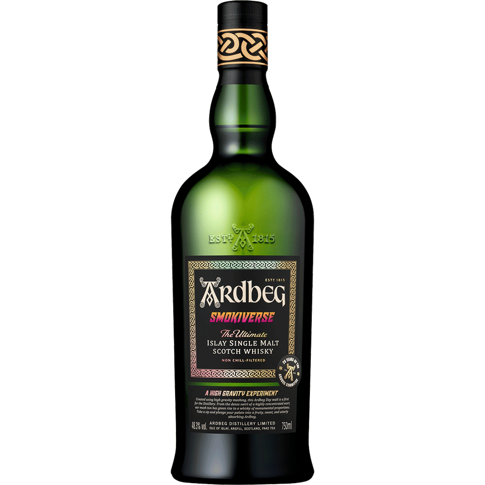 Ardbeg Smokiverse whisky bottle on a white background