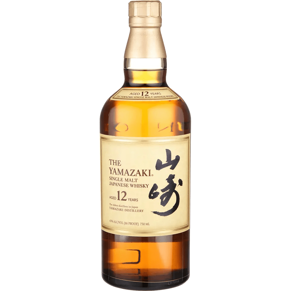 A bottle of Yamazaki 12 Year Whisky with Japanese text on the label.