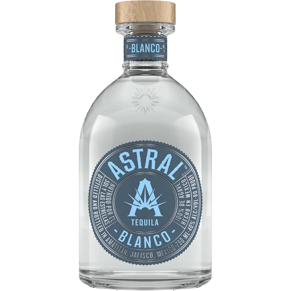 Astral Tequila Blanco bottle on a white background