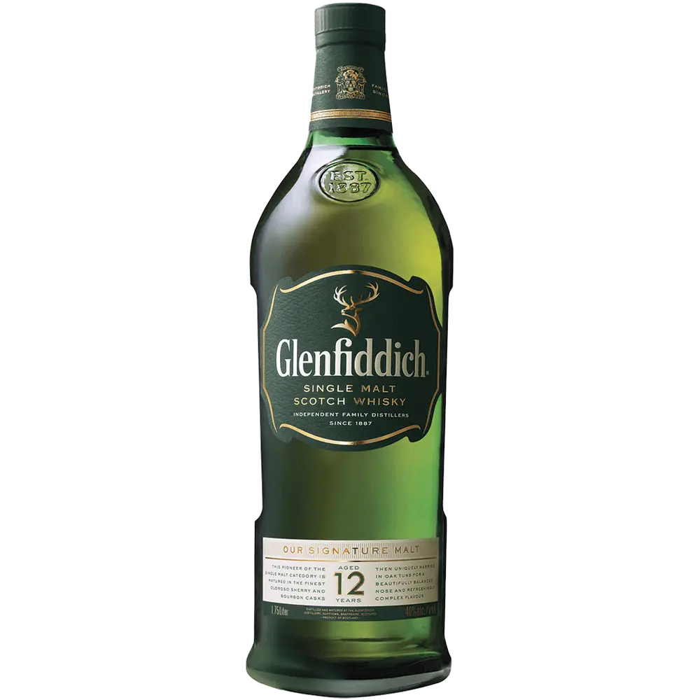 Glenfiddich single malt Scotch whisky bottle on a white background