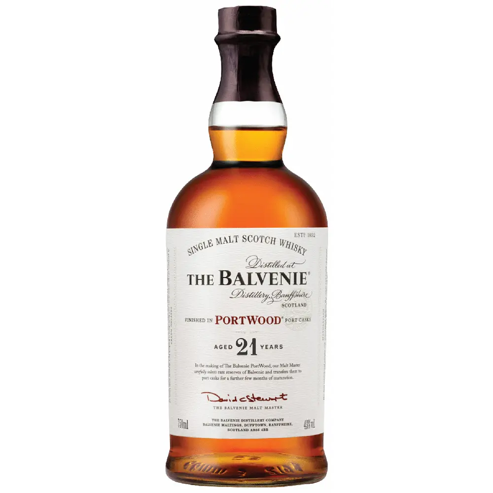 Balvenie Portwood whisky bottle on a white background
