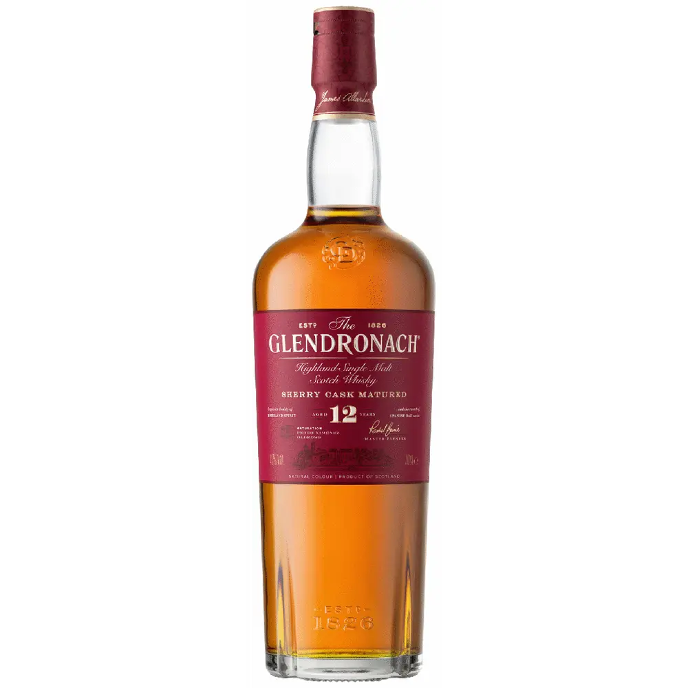 Glendronach whiskey bottle on a white background