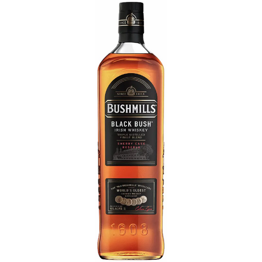 Bottle of Bushmills Black Bush Irish Whiskey on a white background