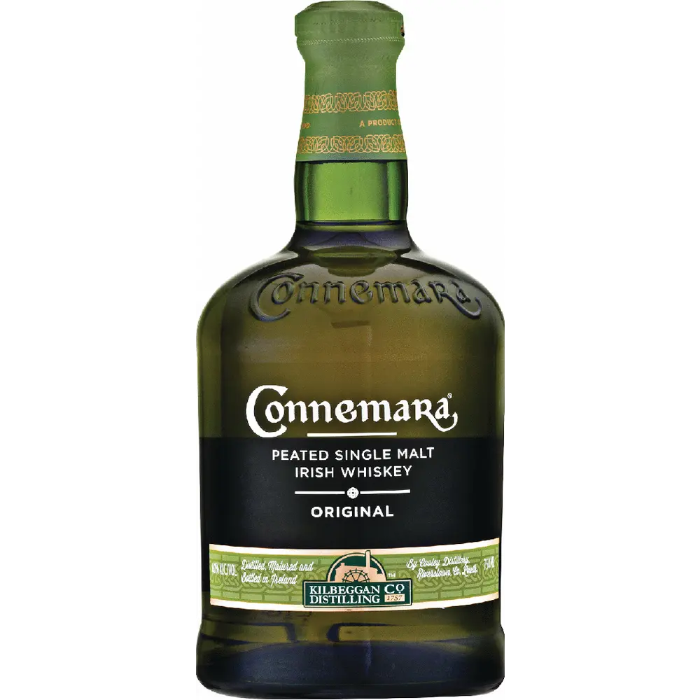 Bottle of Connemara Peated Single Malt Irish Whiskey on a white background