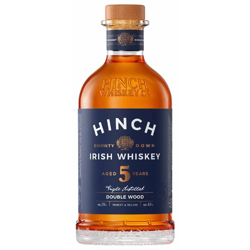 Bottle of Hinch Irish Whiskey on a white background