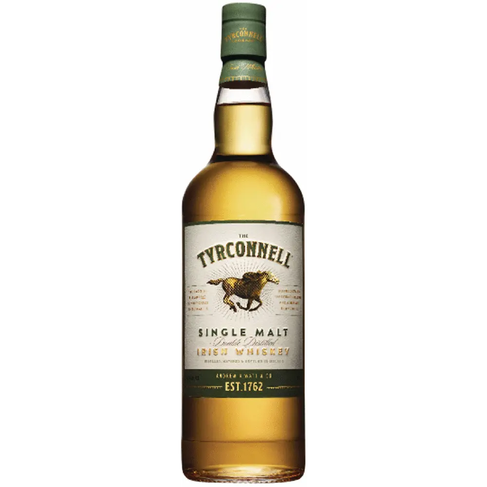 Bottle of Tyrconnell Single Malt Irish Whiskey on a white background