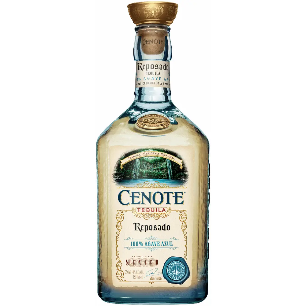 Cenote Reposado Tequila bottle on a white background