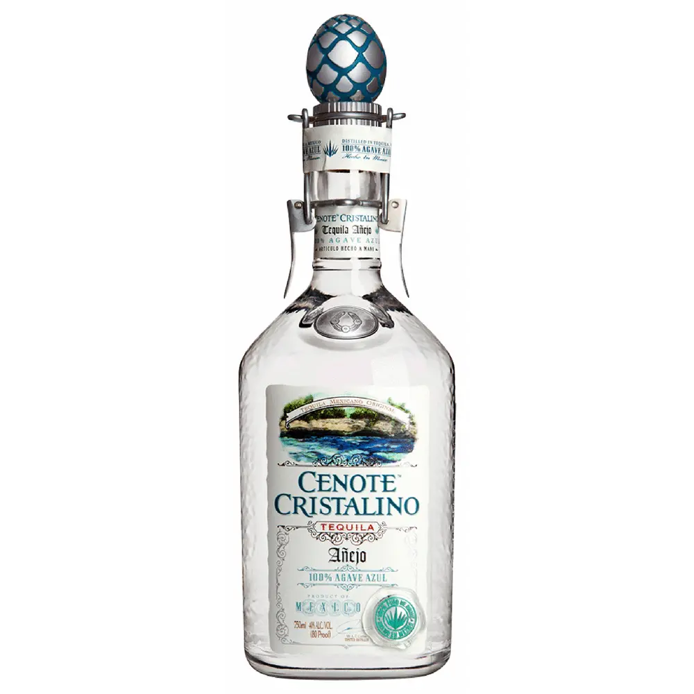 Cenote Cristalino tequila bottle on a white background
