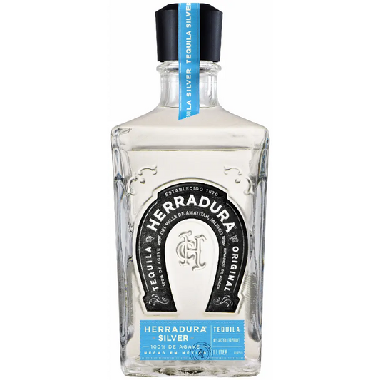 Herradura Silver tequila bottle on a white background