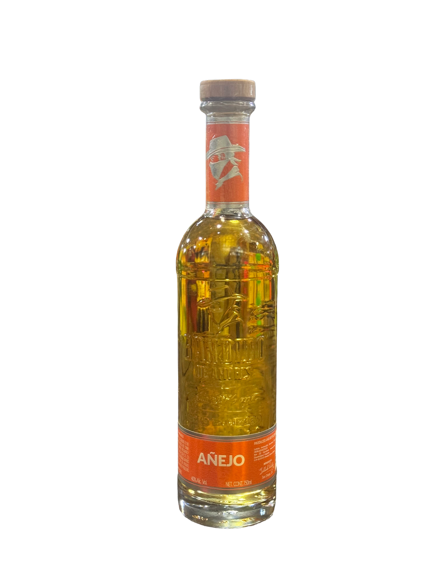 Bottle of Aánjo tequila on a white background