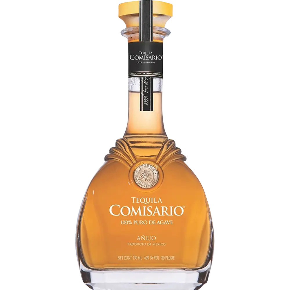 Tequila Comisario bottle on a white background