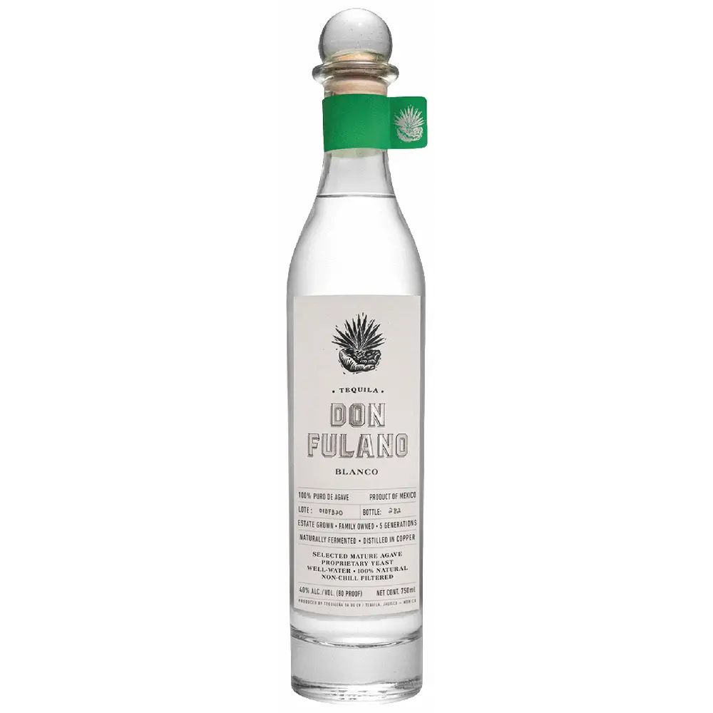 Tequila bottle labeled 'Don Fulano' on a white background