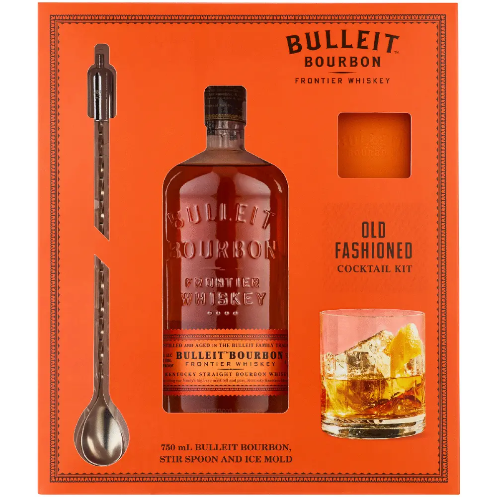 Bulleit Bourbon with Ice Mold and Cocktail Spoon