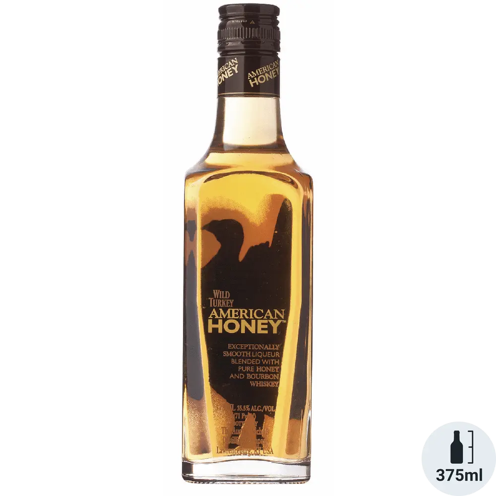 Bottle of Wild Turkey American Honey whiskey on a white background
