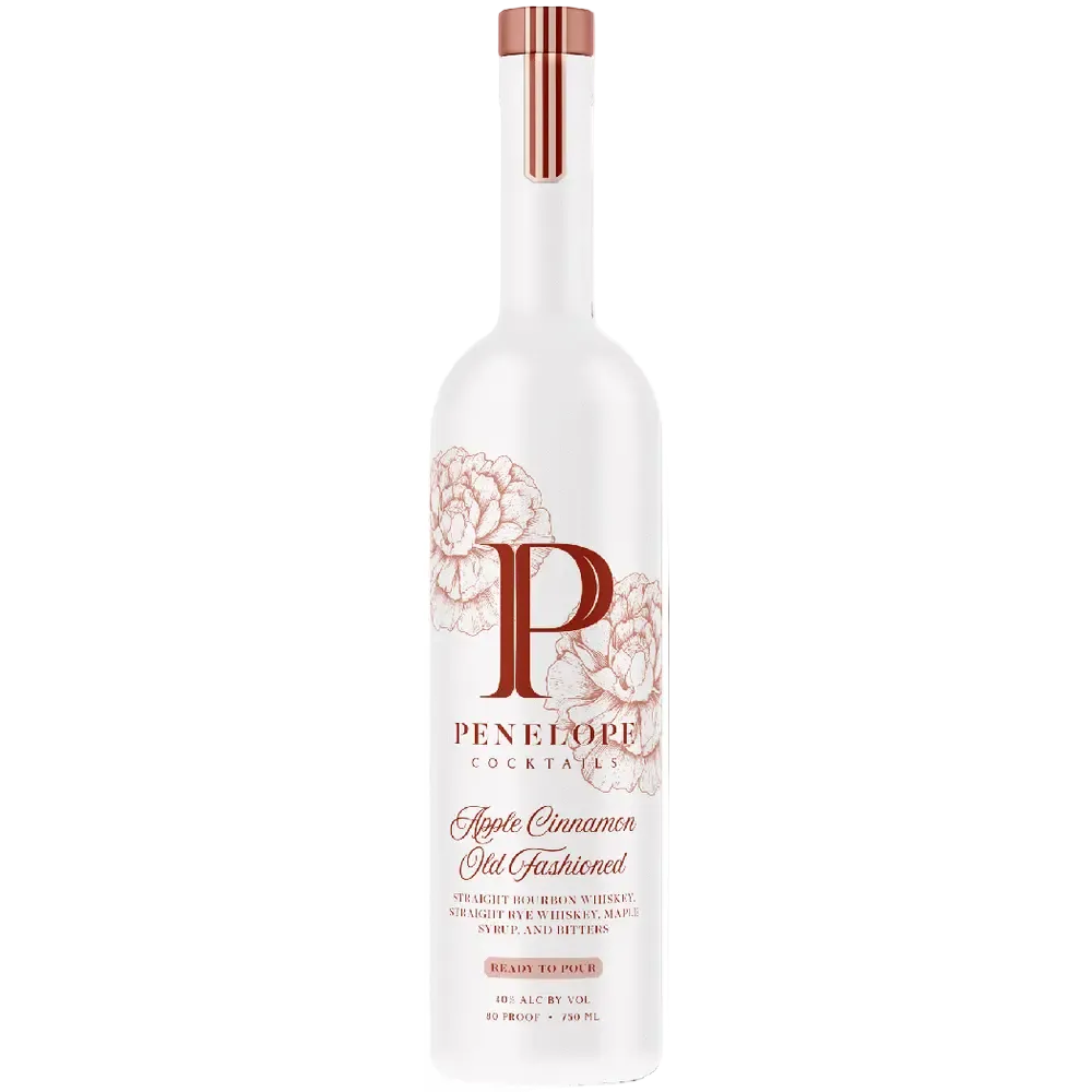 Penelope Cocktails bottle with floral design on a white background
