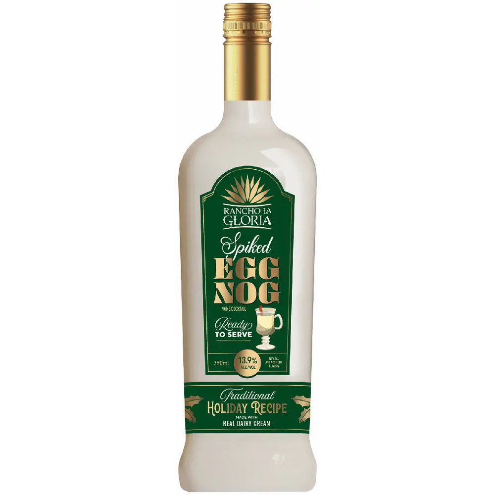Bottle of Rancho La Gloria Spiked Eggnog on a white background