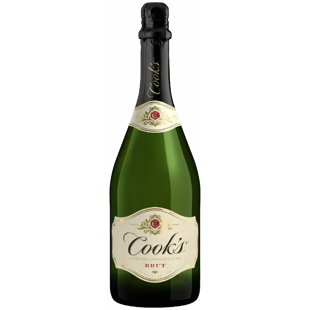 Cook's Brut champagne bottle on a white background