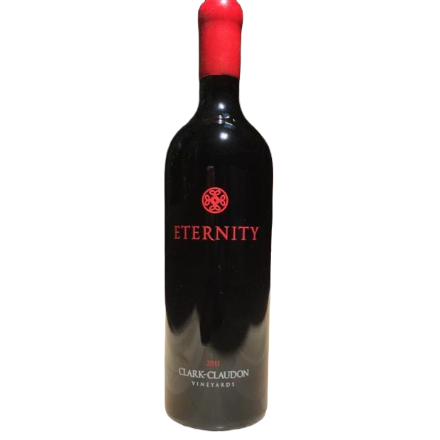 Wine bottle labeled 'Eternity' by Clark Claudon on a white background