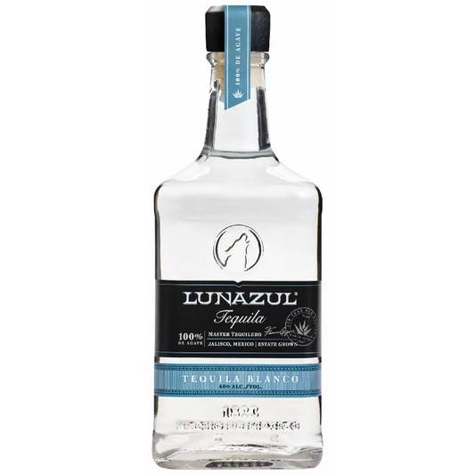 Lunazul Tequila Blanco bottle on a white background