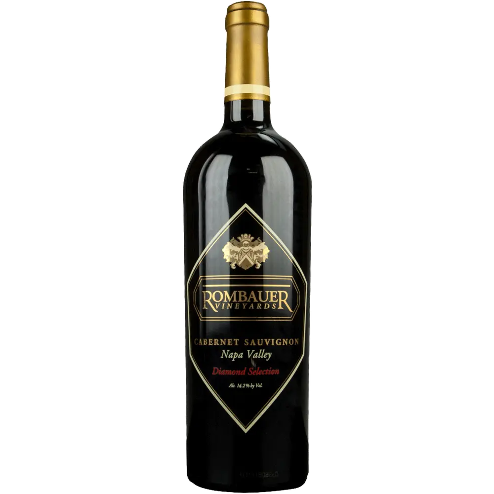 Bottle of Rombauer Vineyards Cabernet Sauvignon wine on a white background