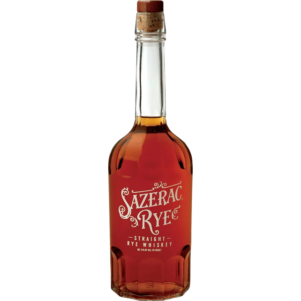 Sazerac Rye whiskey bottle on a white background