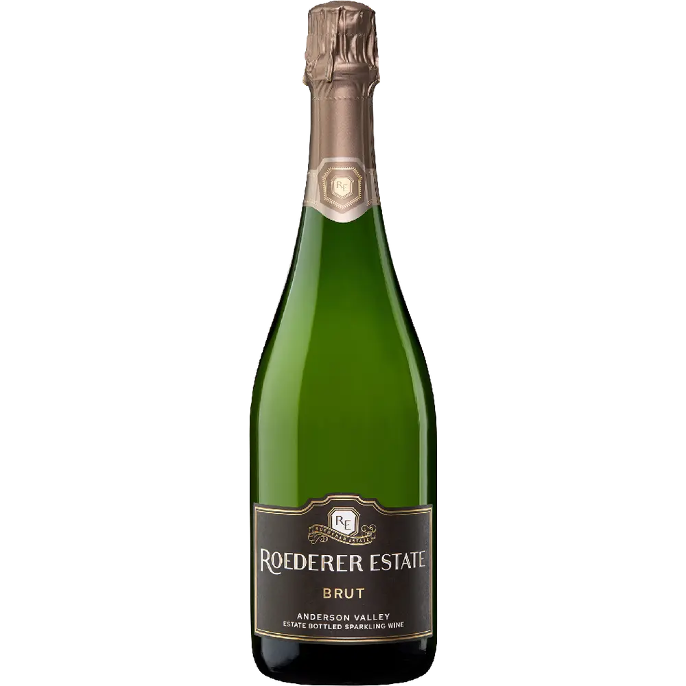 Bottle of Roederer Estate Brut champagne on a white background