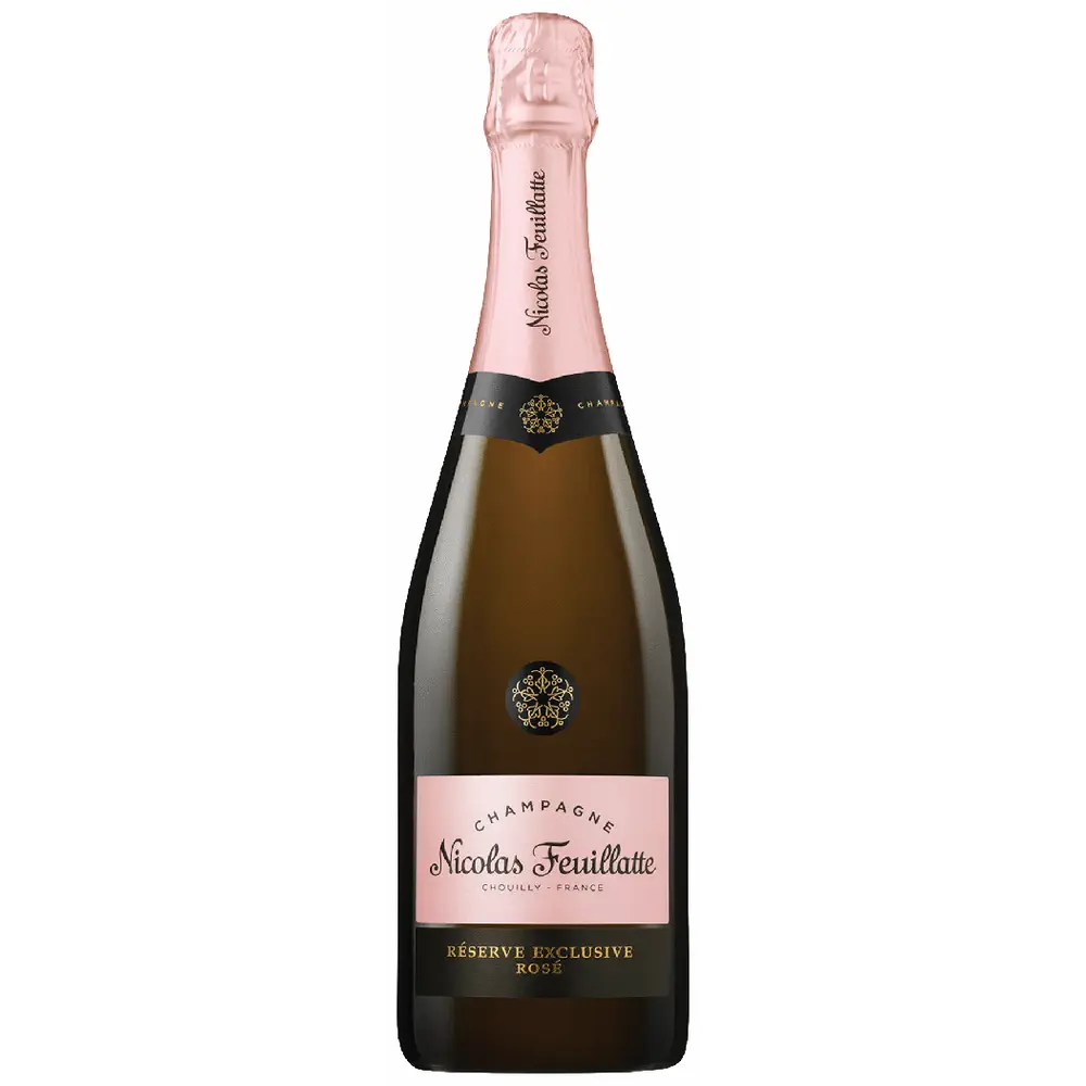 Bottle of Nicolas Feuillatte champagne on a white background