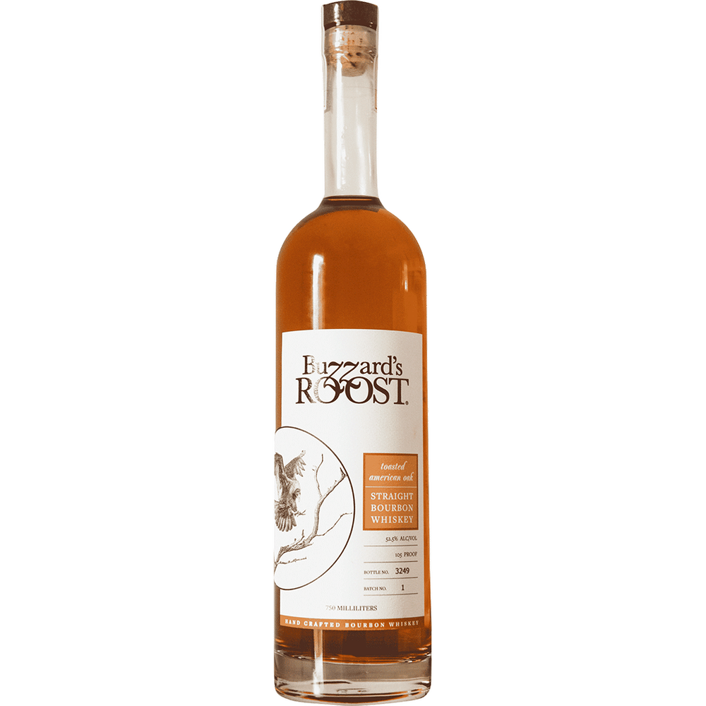 Bottle of Fuzzard's Roost whiskey on a white background