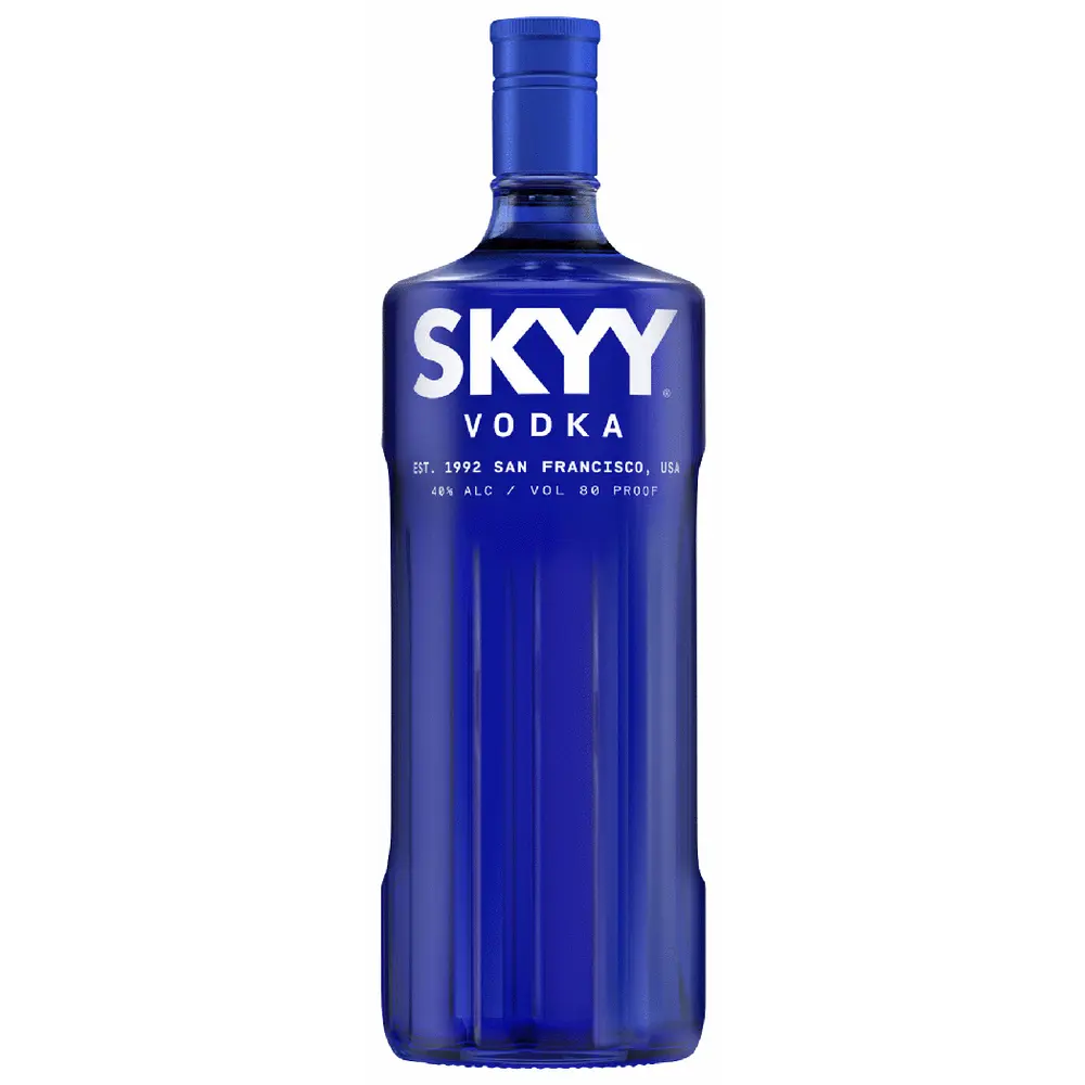 Blue Skyy Vodka bottle on a white background