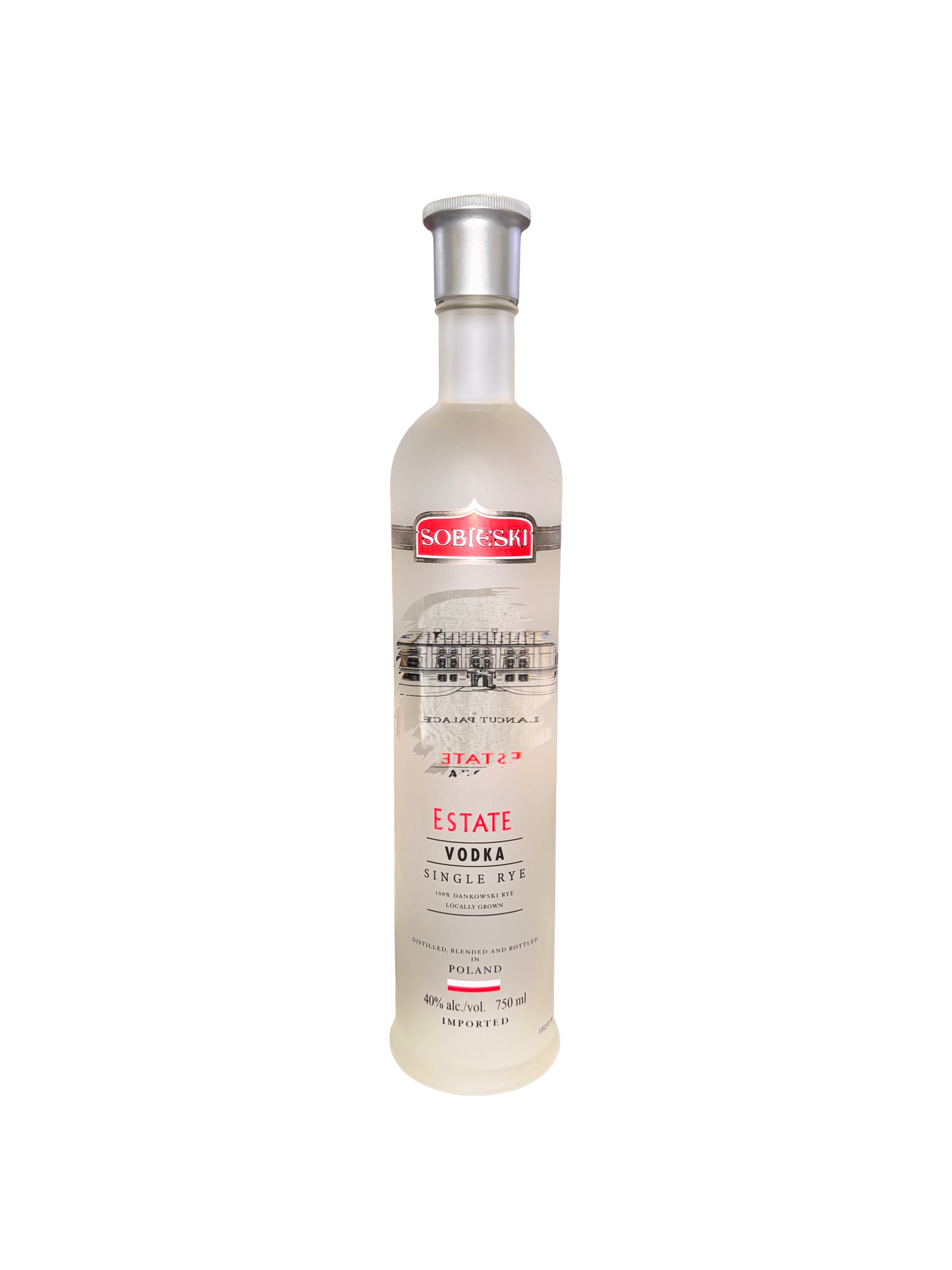 Sobieski Estate Vodka bottle on a white background