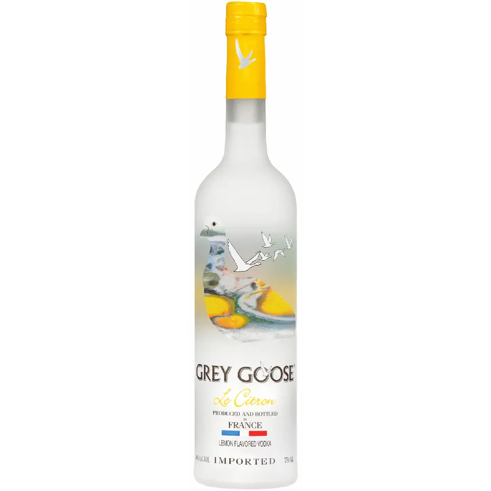 Bottle of Grey Goose L'Orange vodka on a white background