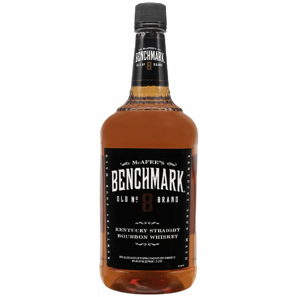 Bottle of Benchmark Old No. 8 Kentucky Straight Bourbon Whiskey on a white background