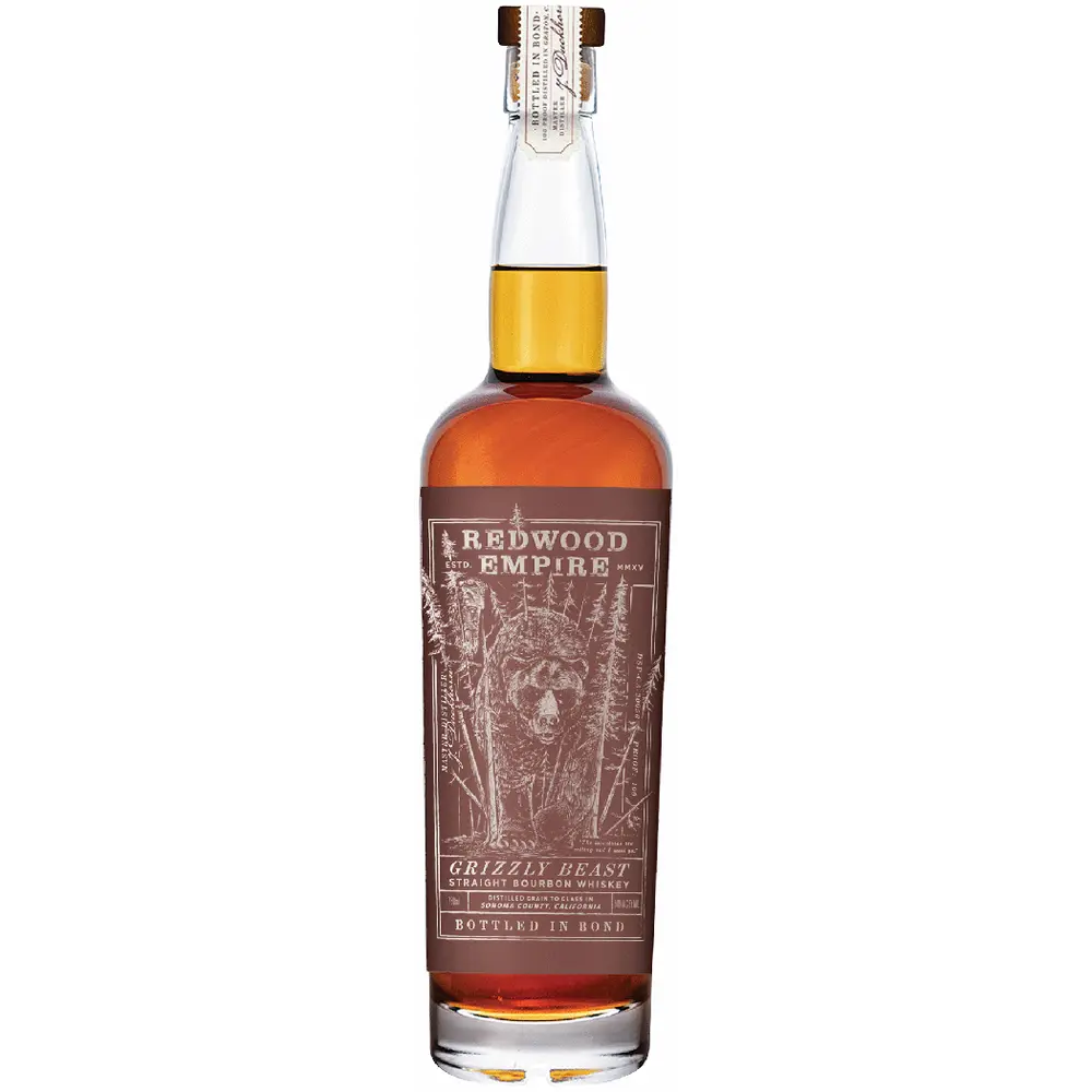 Bottle of Redwood Empire whiskey on a white background