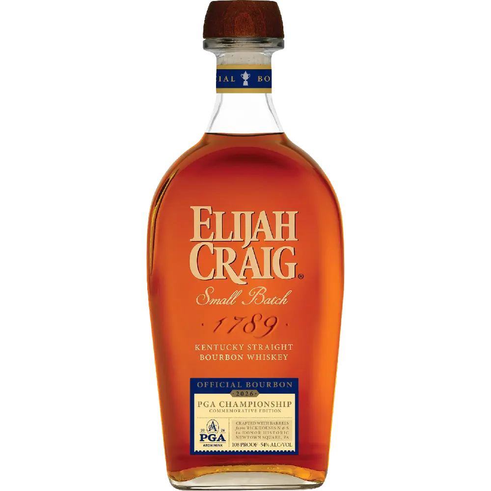 Bottle of Elijah Craig bourbon whiskey on a white background