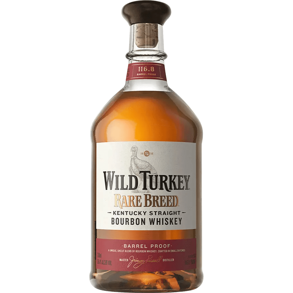 A bottle of Wild Turkey Rare Breed Kentucky Straight Bourbon Whiskey with a visible label and cap.