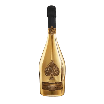 A bottle of Armand De Brignac Ace Of Spade Champagne Brut Green 750 Ml with a gold label.