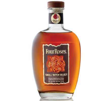 Four Roses whiskey bottle on a white background