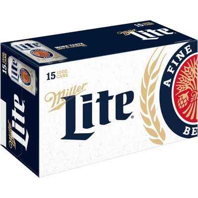 Miller Lite Lager Beer, Light Beer, Beer 15 Pack, 12 FL OZ Cans, 4.2% ABV