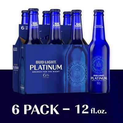 Bud Light Platinum Beer, 6 Pack Beer, 12 FL OZ Bottles, 6% ABV