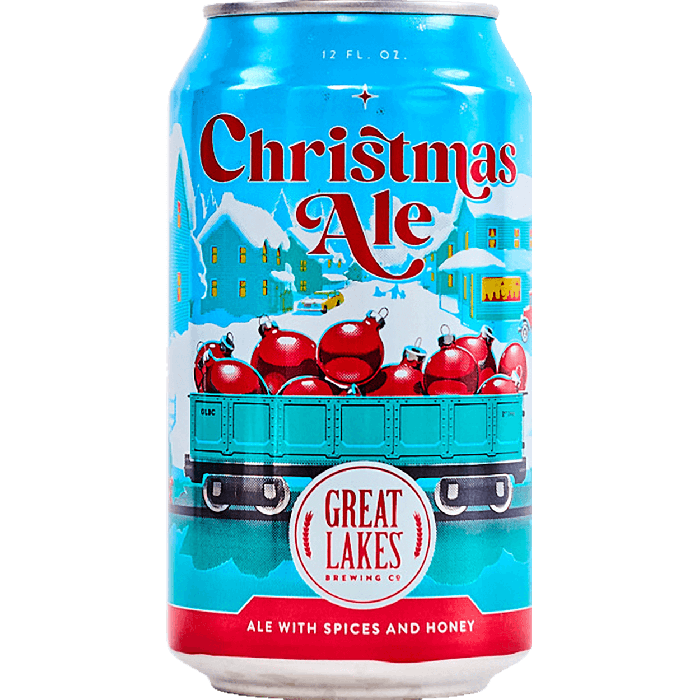 Can of Christmas Ale from Great Lakes Brewing Co. with festive design.