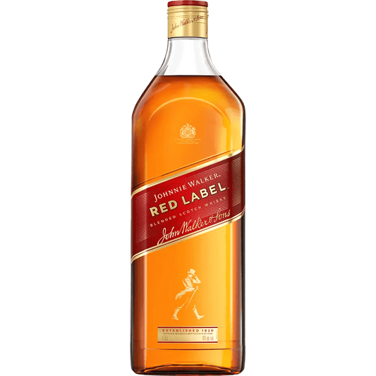 A bottle of Johnnie Walker Red Label blended Scotch whisky.