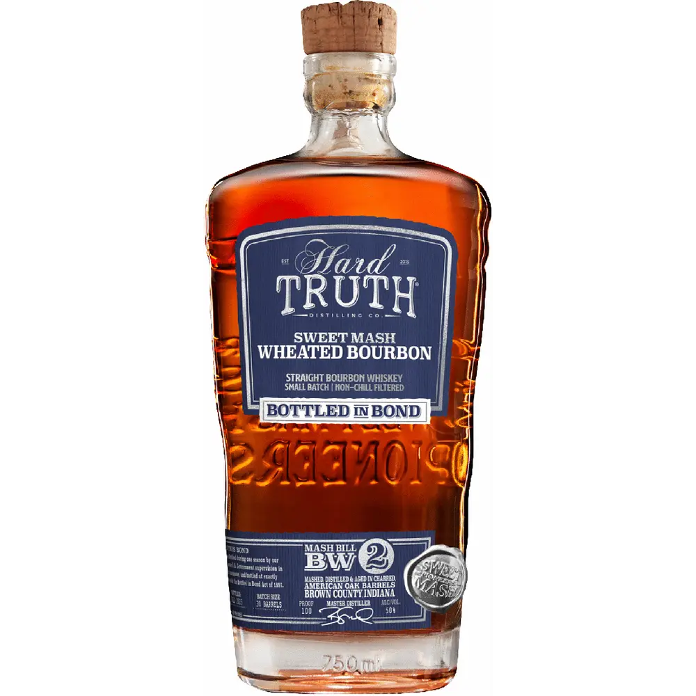Bottle of 'The Hard Truth' Sweet Mash Wheated Bourbon on a white background