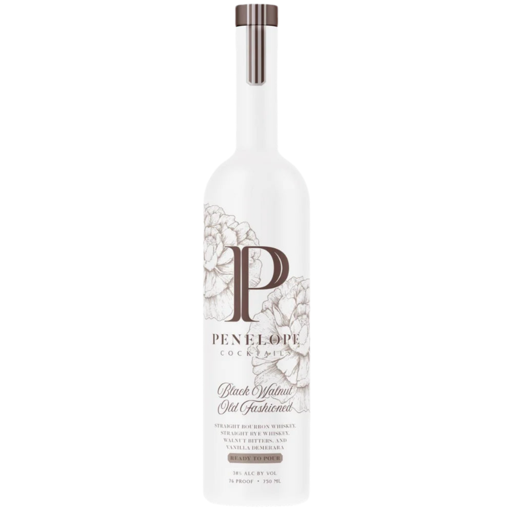 White bottle with floral design and 'Penelope' branding on a white background