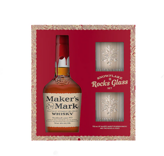 Maker's Mark Straight Bourbon with Snokwflake Rocks Glasses