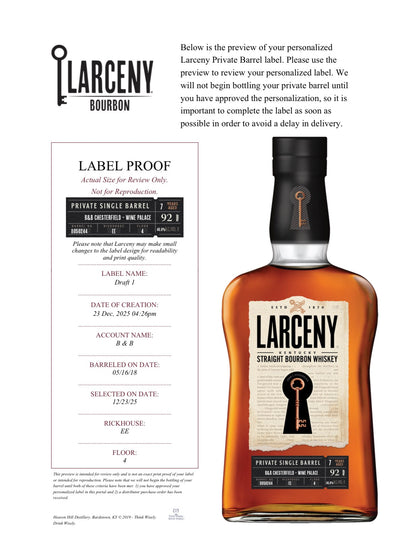 Larceny Private Single Barrel Straight Bourbon 7 Year Old